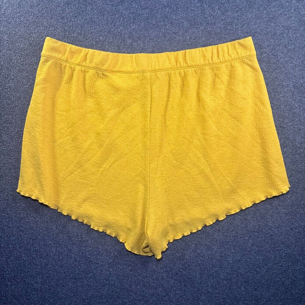 H&M Large Divided Mustard Yellow Textured Lettuce Trim Lounge Knit Shorts